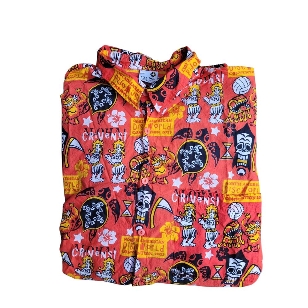 Wet Dog Discworld Convention 2013 Hawaiian Shirt 2X Terry Pratchett L-Space